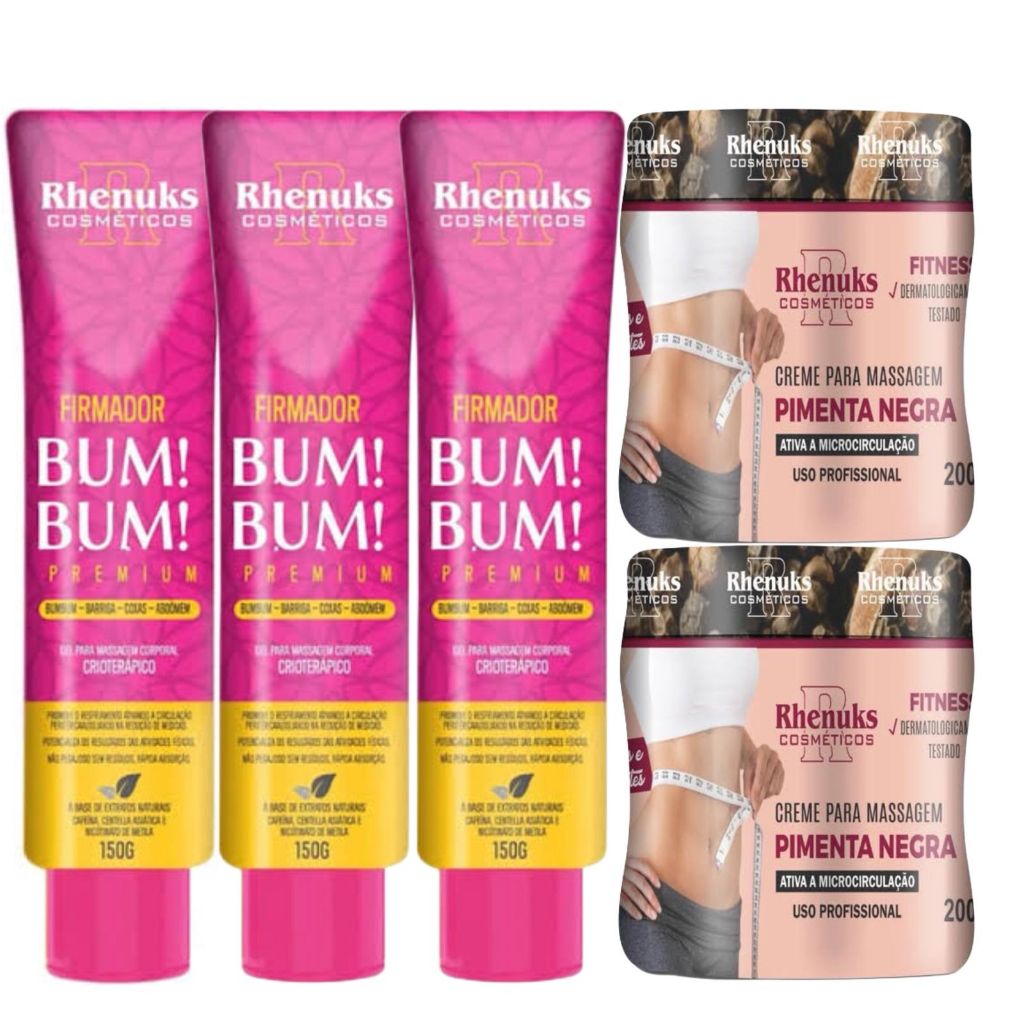 Kit 3und Gel Firmador De Bumbum 150g + 2und Gel Redutor De Medidas Pimenta Negra 200g