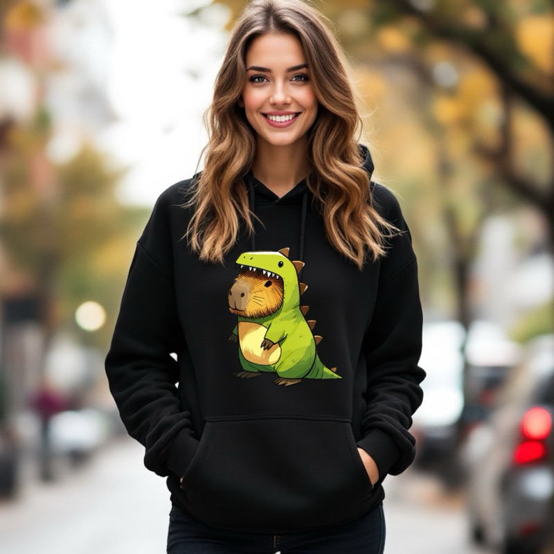 Moletom Canguru Capivara Dinossauro Dino Tumblr Fofinho Unissex Flanelado Inverno Infantil Adulto Blusa de Frio Capuz