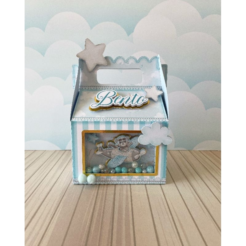 ✨ Maletinha Vitrine Luxo Personalizada - Ursinho Aviador - Papelaria Personalizada - Lembrancinha de Festas