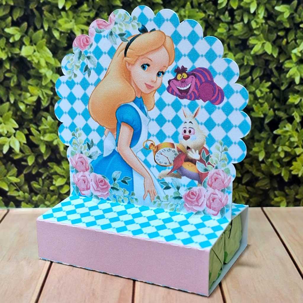Porta Bis Personalizado para Lembrancinha de Festa, Aniversário Alice no País das Maravilhas Pegue e Monte