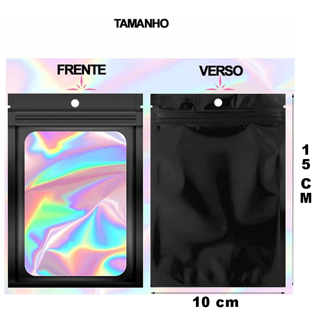 Saquinho Plastico Preto  Feicho Zip Com Furo  E Visor Transparente 10 X 15 -  100 Unidades