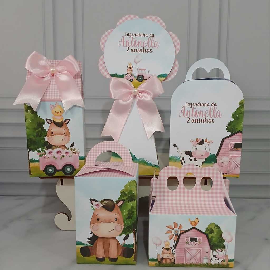 Kit Personalizados Fazendinha Rosa Menina PEGUE E MONTE- Lembrancinha - Kit Caixa - Aniversário