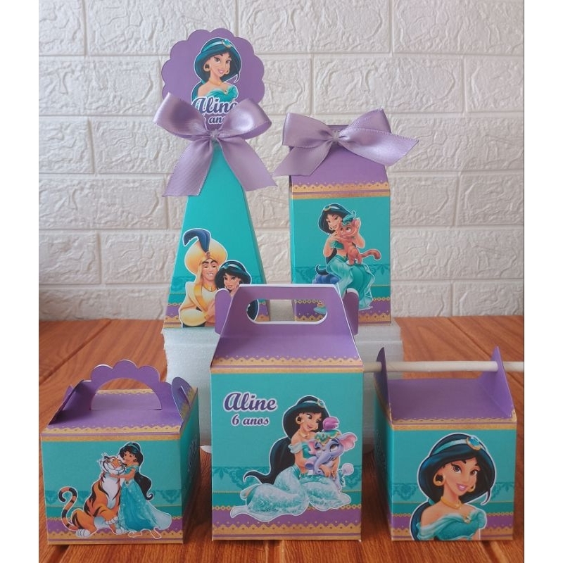 PEGUE E MONTE - Caixinhas Personalizadas Princesa Jasmine Alladin para aniversário/ Kit Caixinhas Lembrancinhas/ Festa