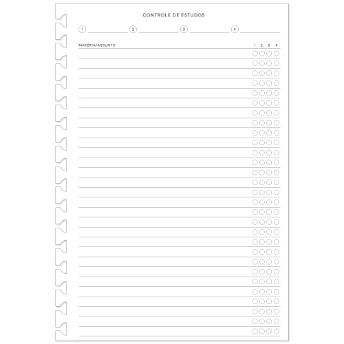 Refil CONTROLE DE ESTUDOS Reposicionável P/ Caderno AD C/ 50 folhas 90g/m²