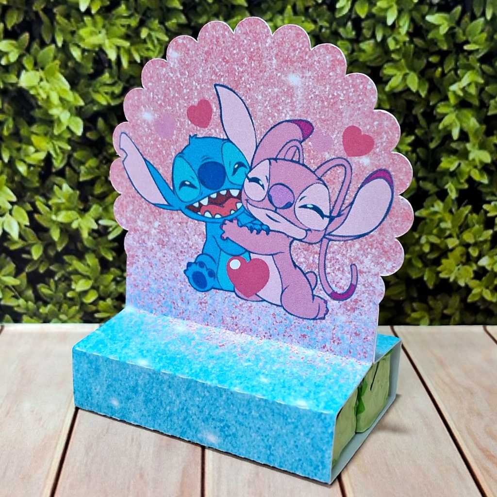 Porta Bis Personalizado para Lembrancinha de Festa, Aniversário Stitch e Angel Pegue e Monte
