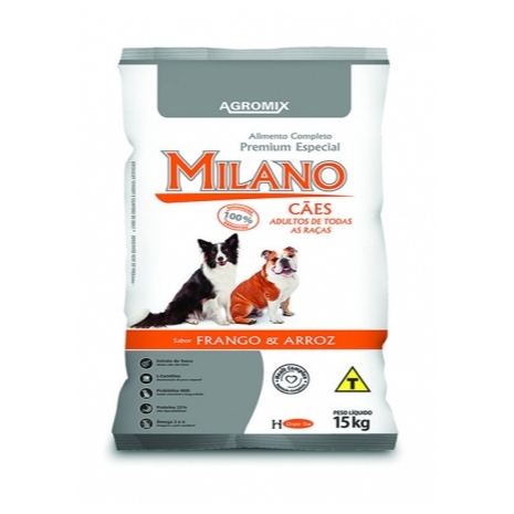 RAÇÃO PREMIUM ESPECIAL PARA CAES ADULTOS MILANO FRANGO E ARROZ 6 KG - AGROMIX
