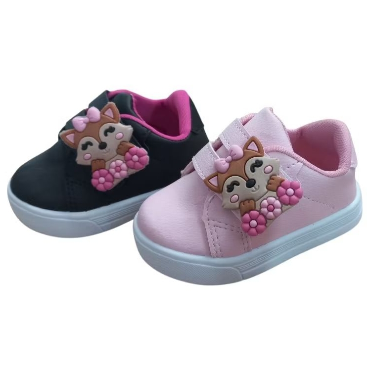 Tênis infantil feminino enfeite raposinha florida
