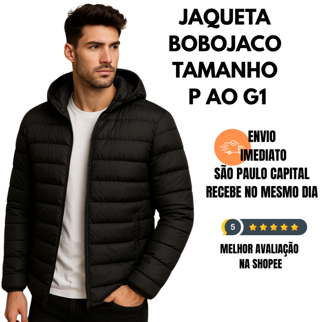 JAQUETA BOBOJACO PUFFER GOMINHO CASACO DE FRIO BLUSA DE FRIO MOTO INVERNO IMPERMIAVEL PRET...
