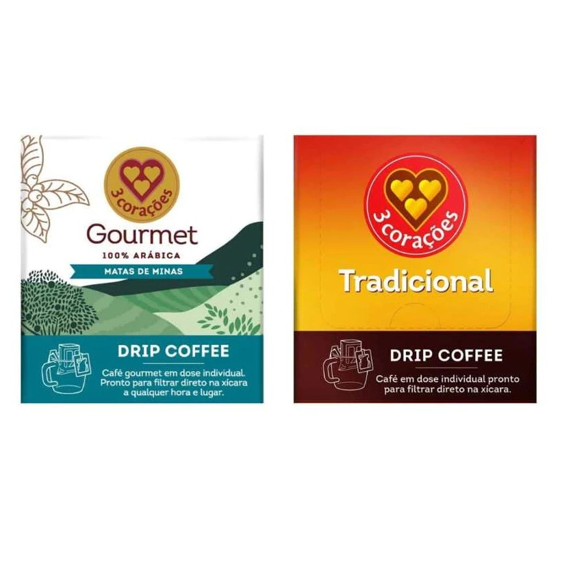 Kit 10/5 Un Sachês Drip Coffee Café 3 corações Gourmet Matas de Minas/ Tradicional em Oferta na Shopee