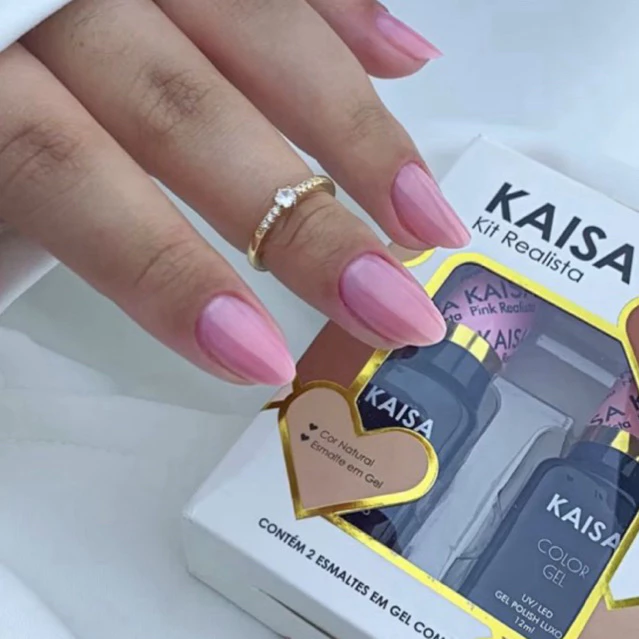 Kit Esmalte em Gel Fundo Realista Kaisa Led Uv Linha Luxo para Unhas Acrigel 12ml Uso Profissional
