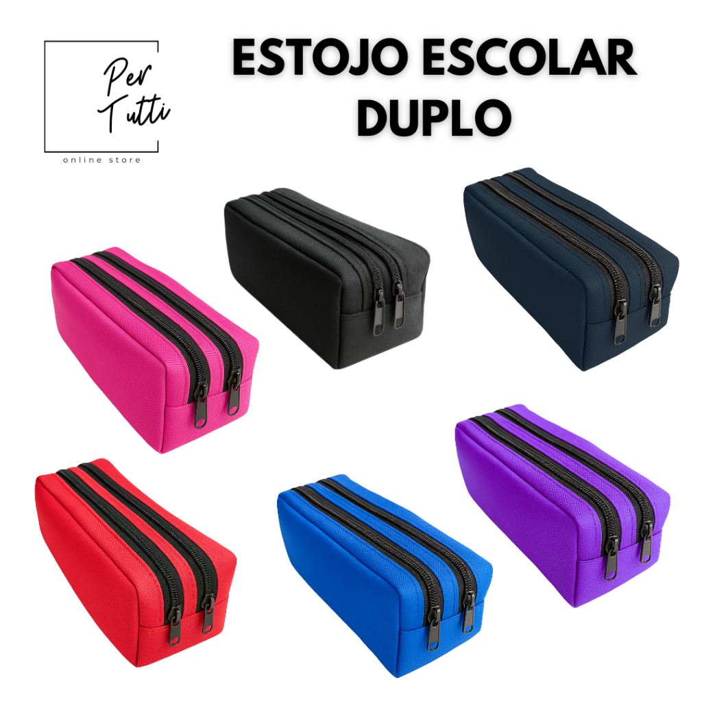 Estojo Escolar 2 Divisórias Zíper Duplo Diversas Cores Estojo Feminino e Masculino em Oferta na Shopee