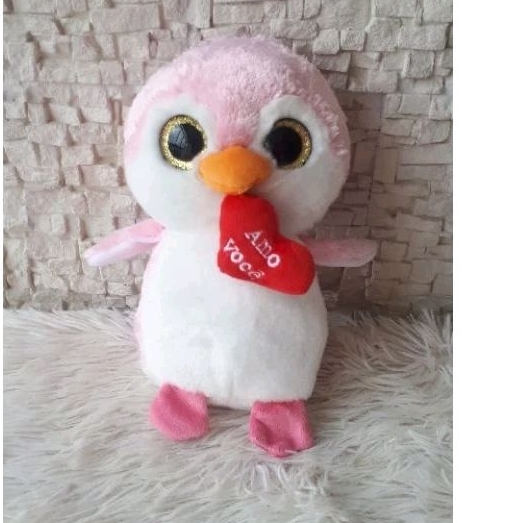Passarinho rosa pelúcia coração  amo você olhos glitter bichinho de pelúcia decoração quarto casa cesta