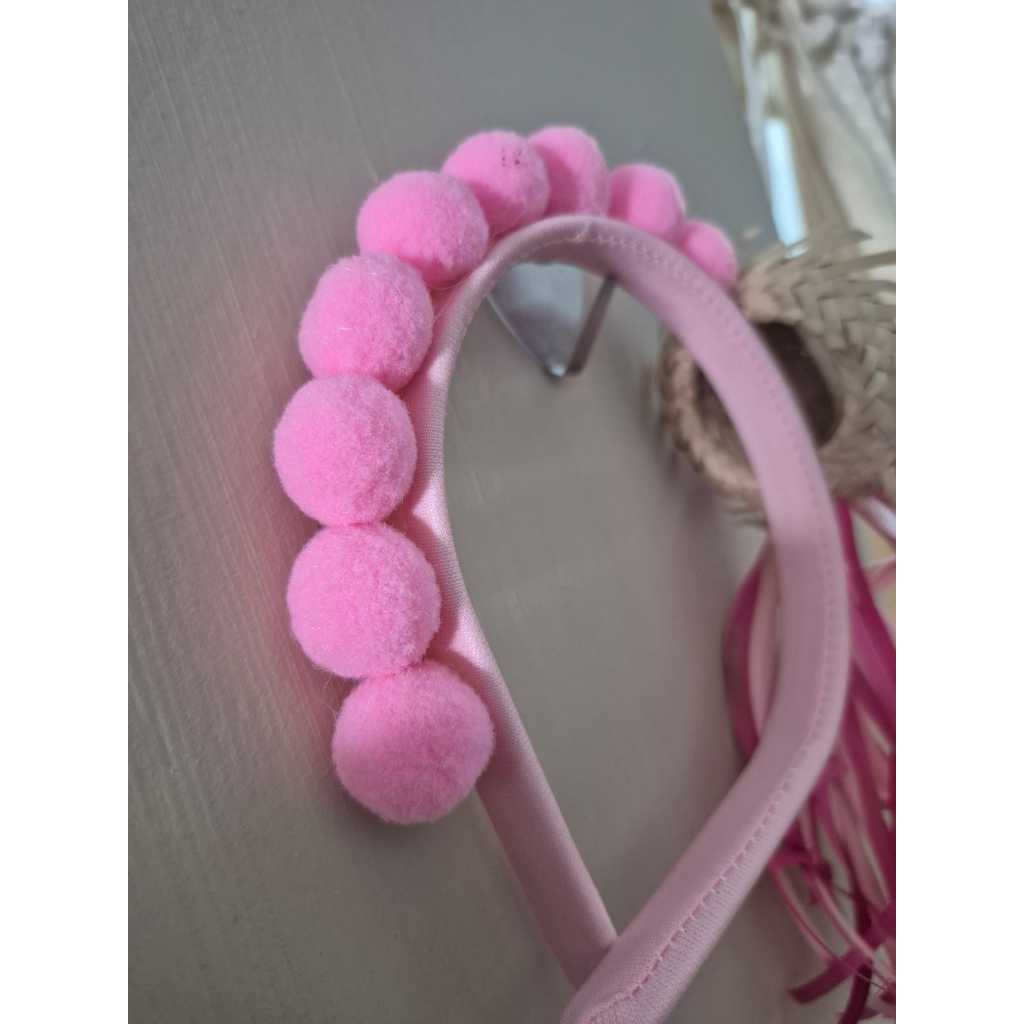 Tiara Arco com mini chapéu palha - Super luxo festa junina Rosa