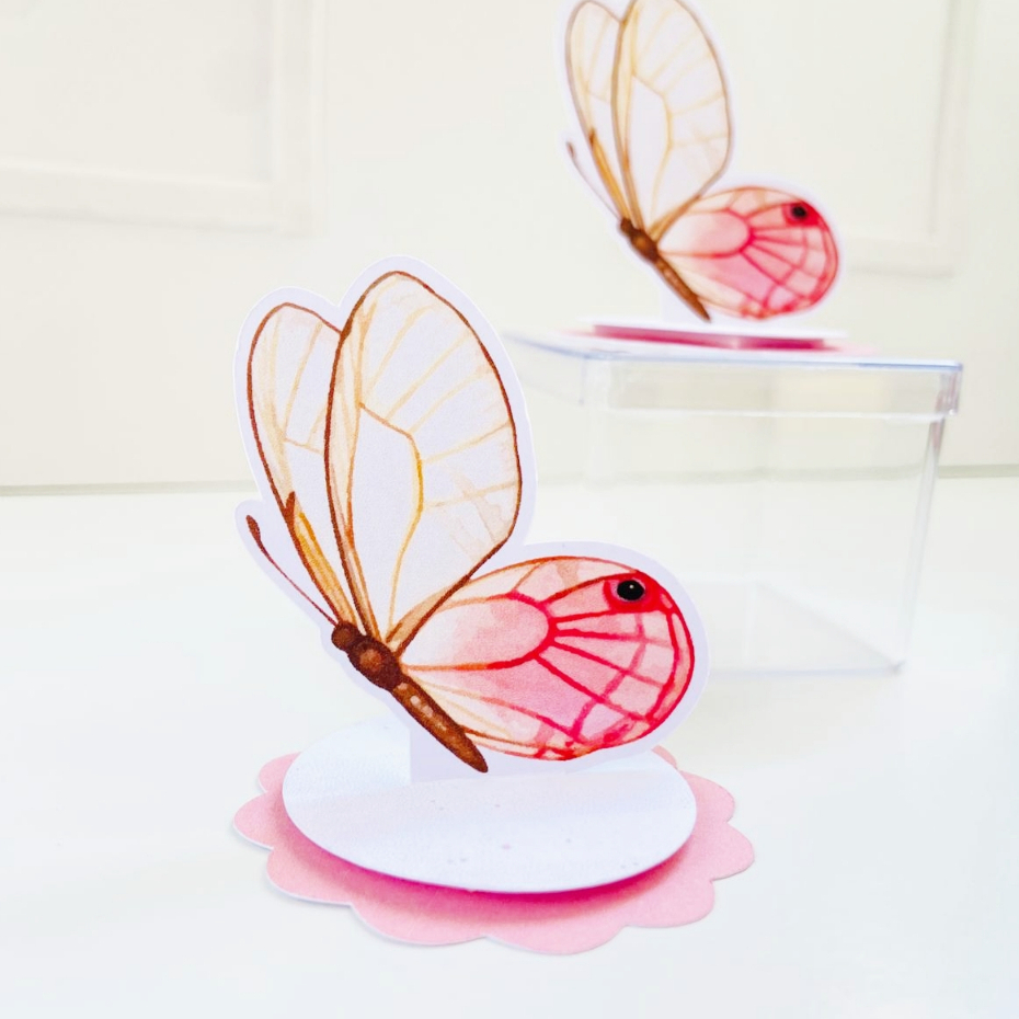 Kit Aplique 3D Jardim das Borboletas Rosa Mimos  Aniversário Personalizados Festa Lembrancinha