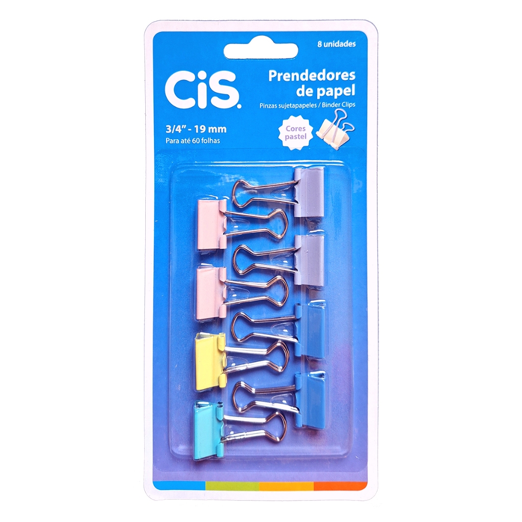 Encartelado 8 Prendedores de papel CIS Binder Clips 19mm Tons Pastéis