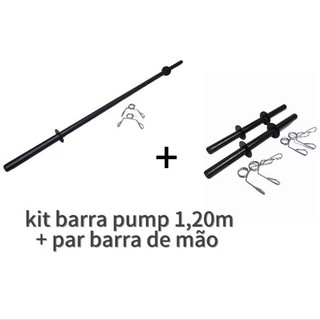Kit barra reta body pump 1,20m + par halteres de mão 40 cm com presilhas academia musculação