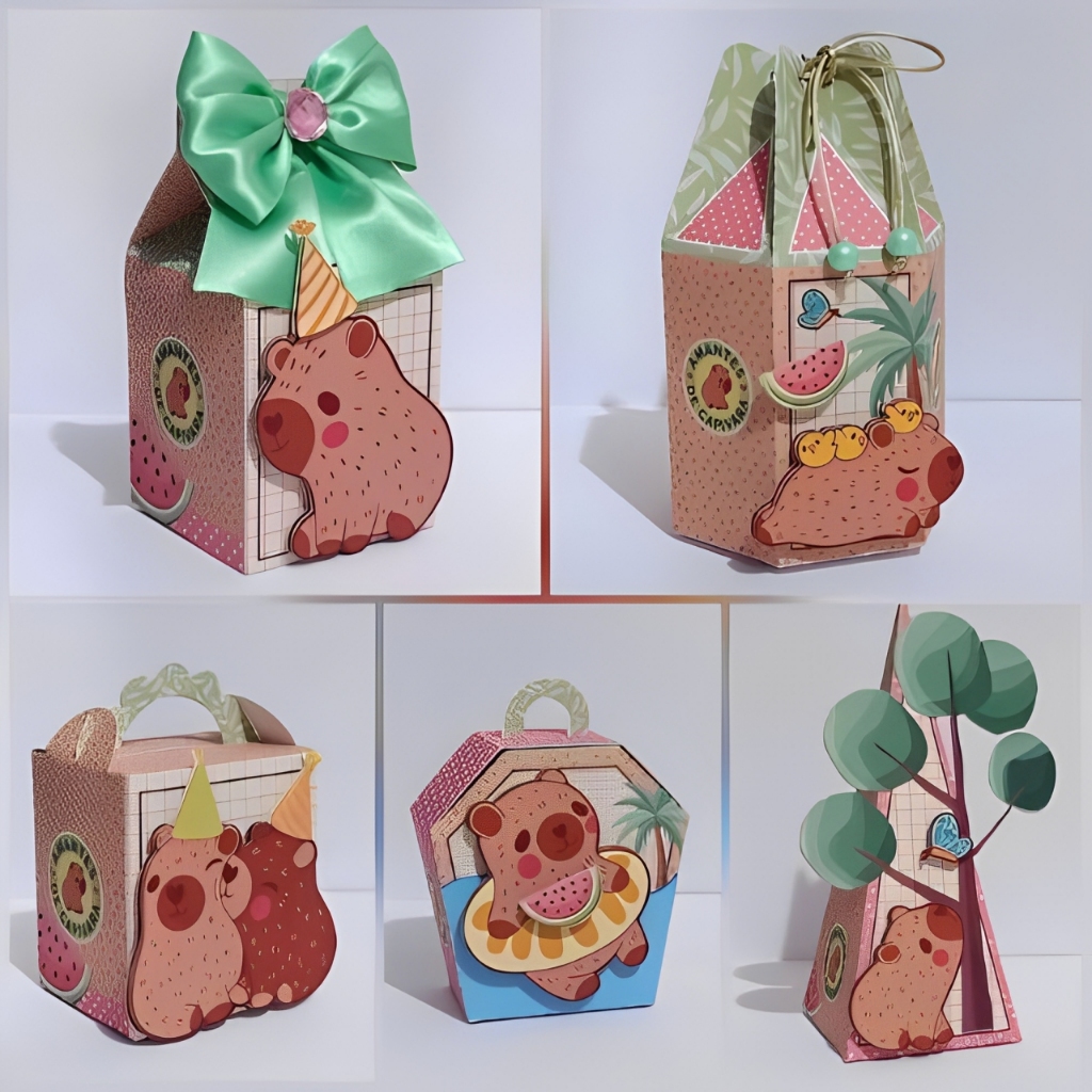 Kit caixinhas para decoração de festa e lembrancinhas de aniversário personalizada no tema Capivara