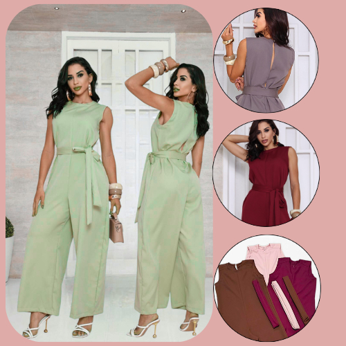 Macaçao longo Pantalona feminino alfaiataria moda executiva