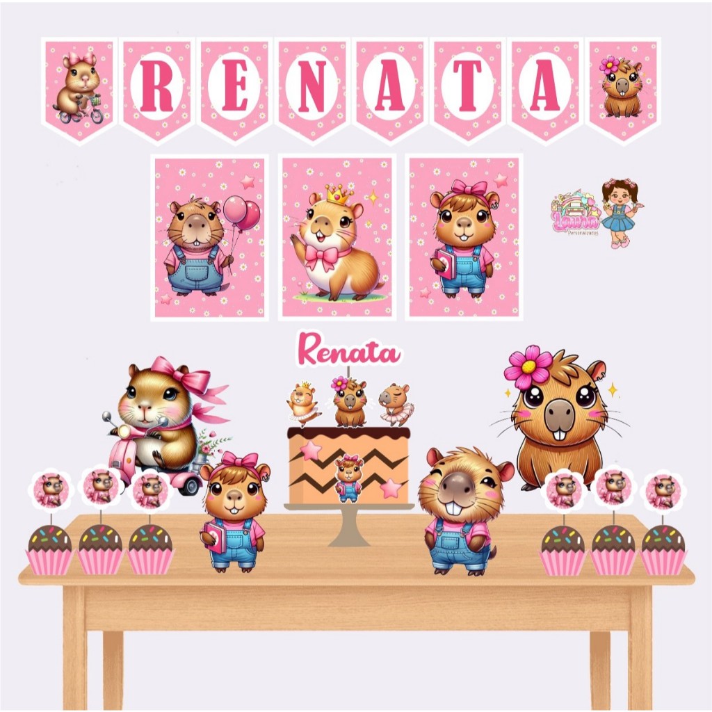 Kit Festa só um Bolinho Personalizado Capivara - Lembrancinha Mesversário Aniversário Decoração de Festa