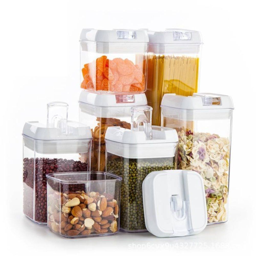 Porta Mantimentos 7 Potes Herméticos em Acrílico Transparente para Cozinha e Alimentos Secos e Grãos