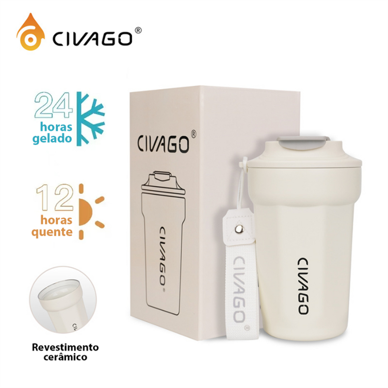 Civago Copo Térmico  380mL Garrafa Térmica Café Chá Revestimento Interno Cerâmico Com Tamp...