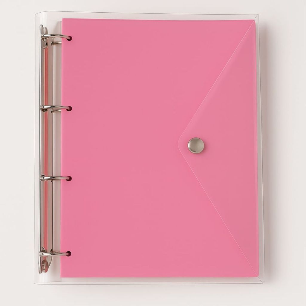 Fichário Argolado Pasta Organizadora 4 Argolas Rosa Transparente Fechamento com Botão em Oferta na Shopee