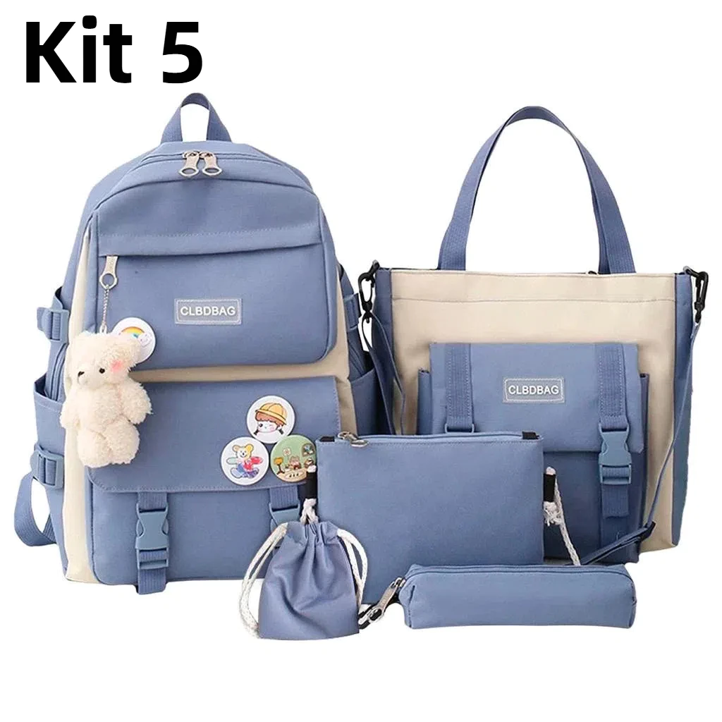 Kit 5 Bolsa Mochila Femina Musculina De Nylon adequado Para Escola Multiuso — imagem 1