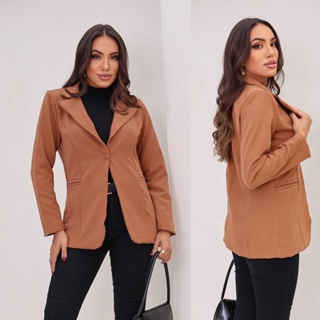 Blazer  Feminino Alfaiataria  Social Terninho Botão Elegante manga larga em Oferta na Shopee