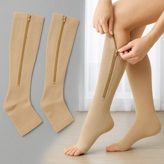 Meia de Compressão Varizes Pernas Cansadas Inchaço Dores 3/4 Zíper Compressão Unissex em Oferta na Shopee