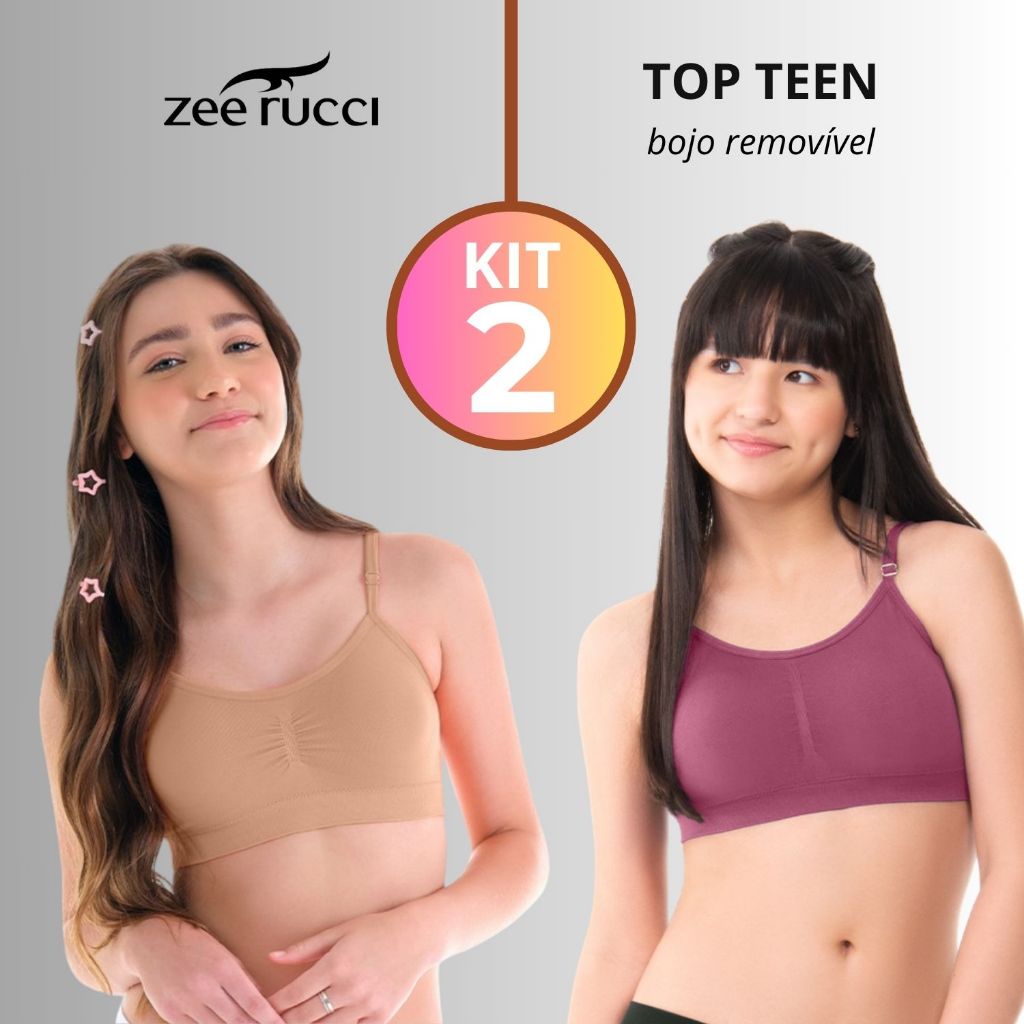 Kit 2 Top Teen Juvenil Poliamida Sem Costura Zee Rucci com Bojo Removivel em Oferta na Shopee