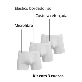 Kit 3 Cuecas Brancas Box Boxer Masculina Confortável Microfibra Cueca Lisa Cueca Cueca Volume
