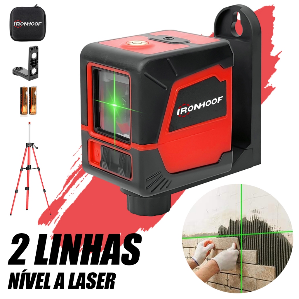 Nivel A Laser 2 Linhas com Tripé Verde Linha Cruzada 2 Baterias