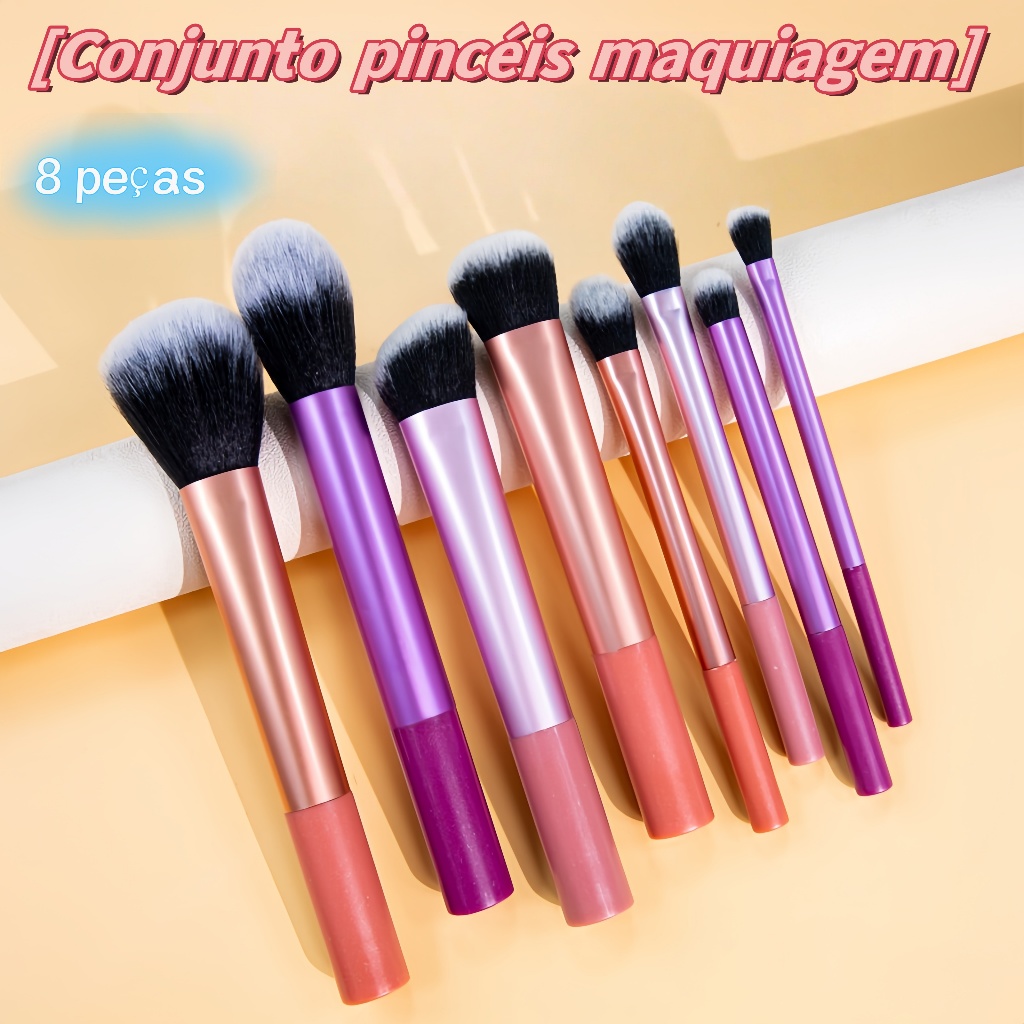 Conjunto de pincéis de maquiagem verticais com 8 pincéis de maquiagem multicoloridos