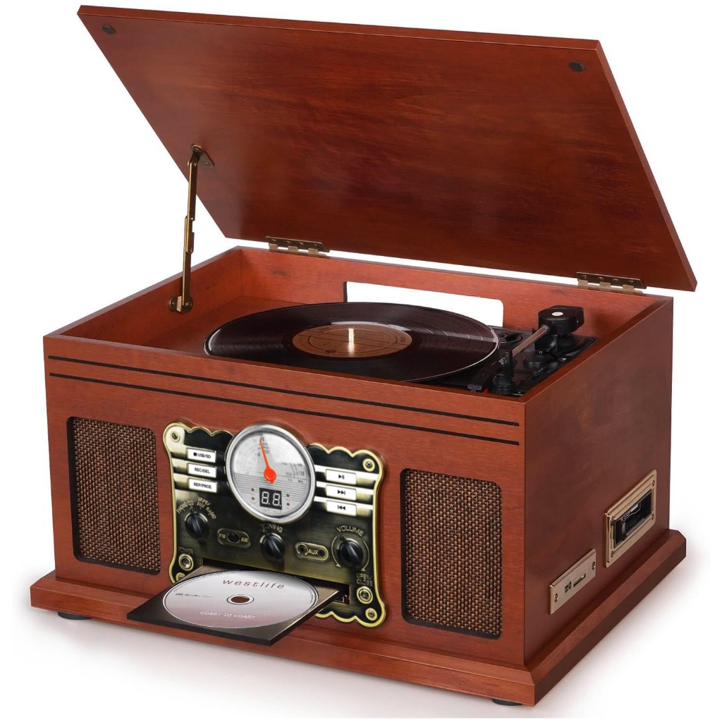 10 em 1 Bluetooth Record Player, toca-discos de 3 velocidades para vinil com alto-falantes, conversor de LP para MP3