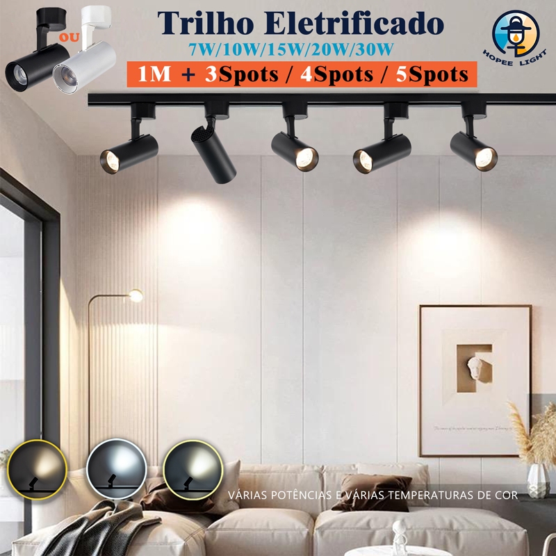 Kit de 1M Trilho Eletrificado Spot Led 7W a 30W Bivolt Kit Preto ou Branco Luz (Frio/Neutro/Quente) em Oferta na Shopee
