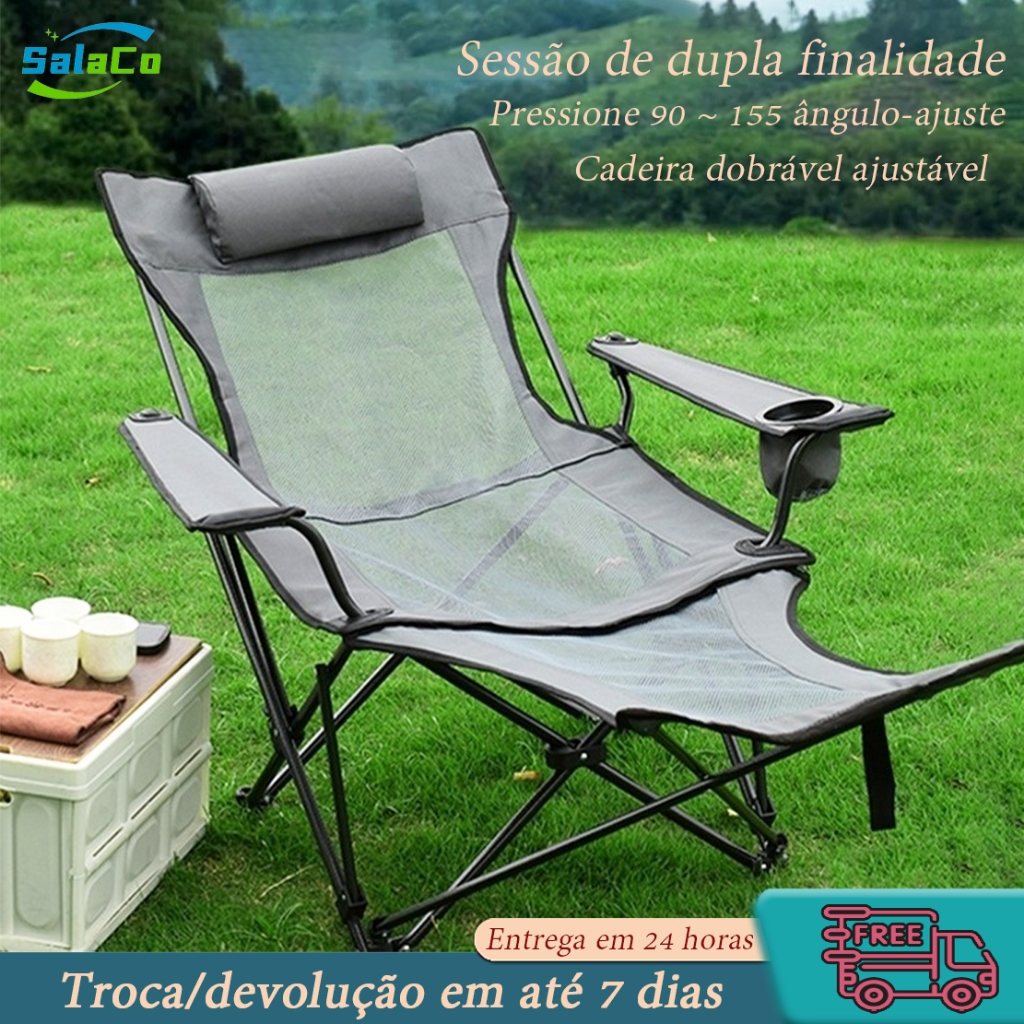 Cadeira dobrável para áreas externas 2 em 1, reclinável, portátil, ajustável, cadeira reclinável, cadeira de praia dobrá