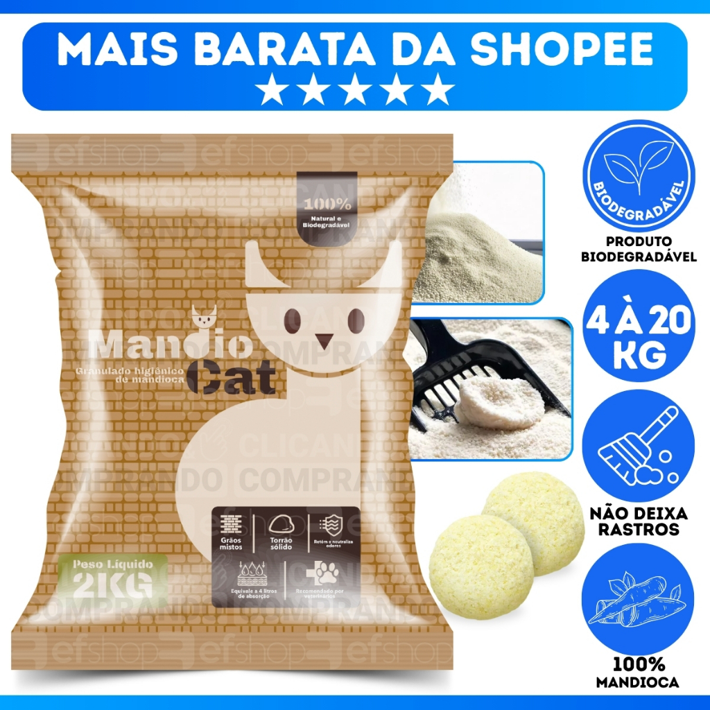 Areia MandioCat Biodegradável *4 à 16* Kg - Mandioca - Grãos Finos - MAIS BARATA
