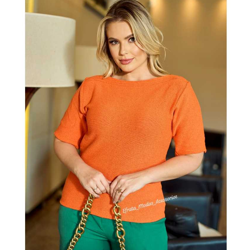 Blusa Femenino elastano Manga Curta de Tricô