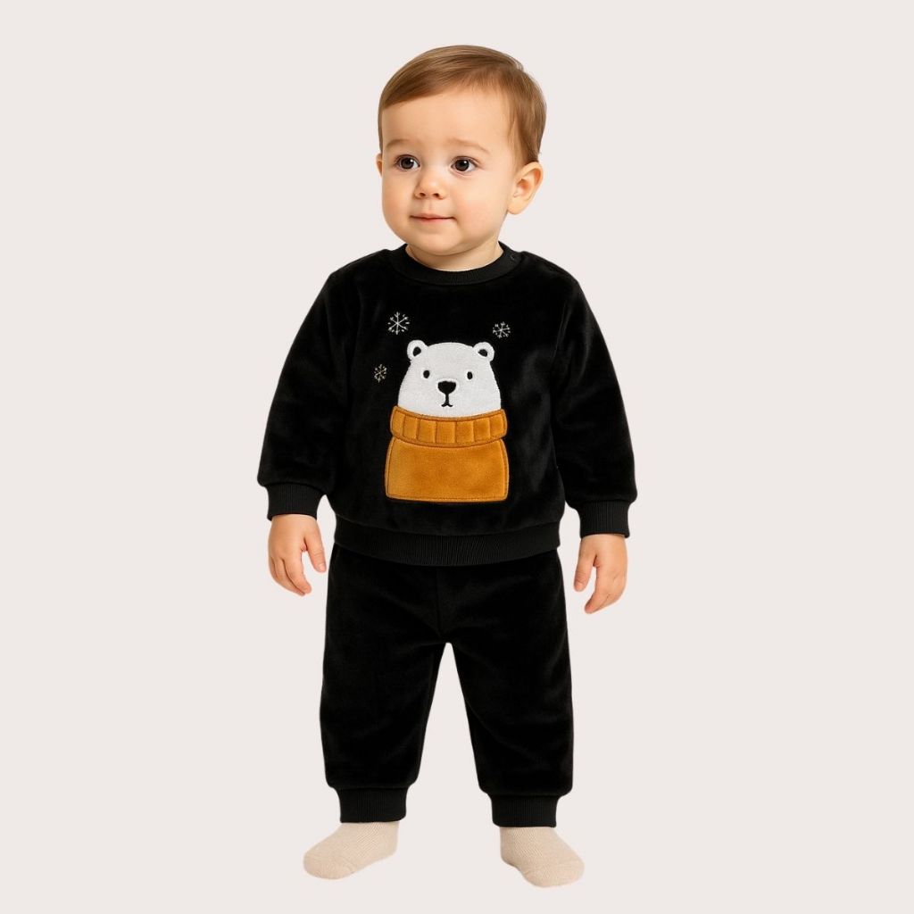 Conjunto Fleece com Bordado Inverno Bebê Peluciado Agasalho Quentinho para o Frio Casaco Calça em Oferta na Shopee