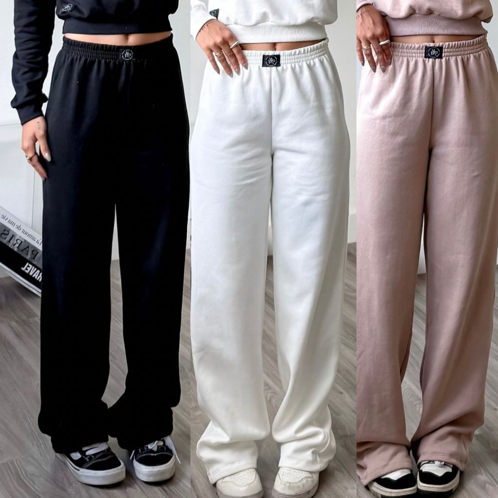 Kit 2 calça feminina pantalona calça feminina de moletom cos alto veludo por dentro calça ...
