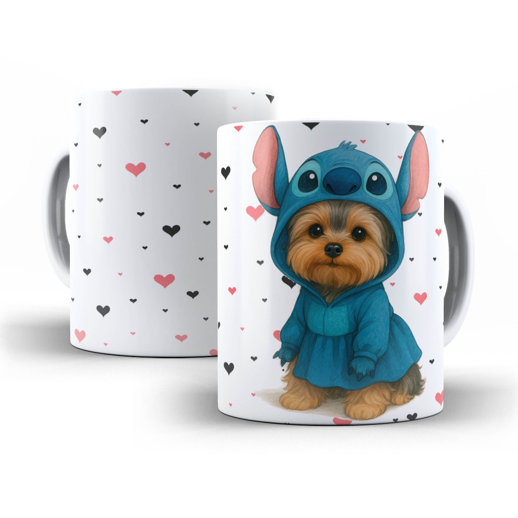 Caneca Yorkshire Stitch Fantasia Seu Pet COM NOME PERSONALIZADO exclusiva Presente Personalizado 325ml Porcelana - 25758