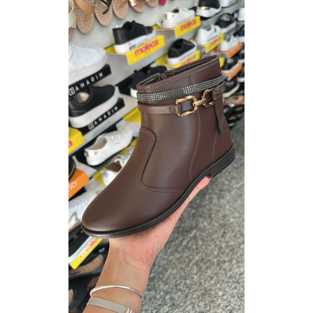 Bota Feminina Confortável Beira Rio Ankle Boot Com Detalhe em Strass