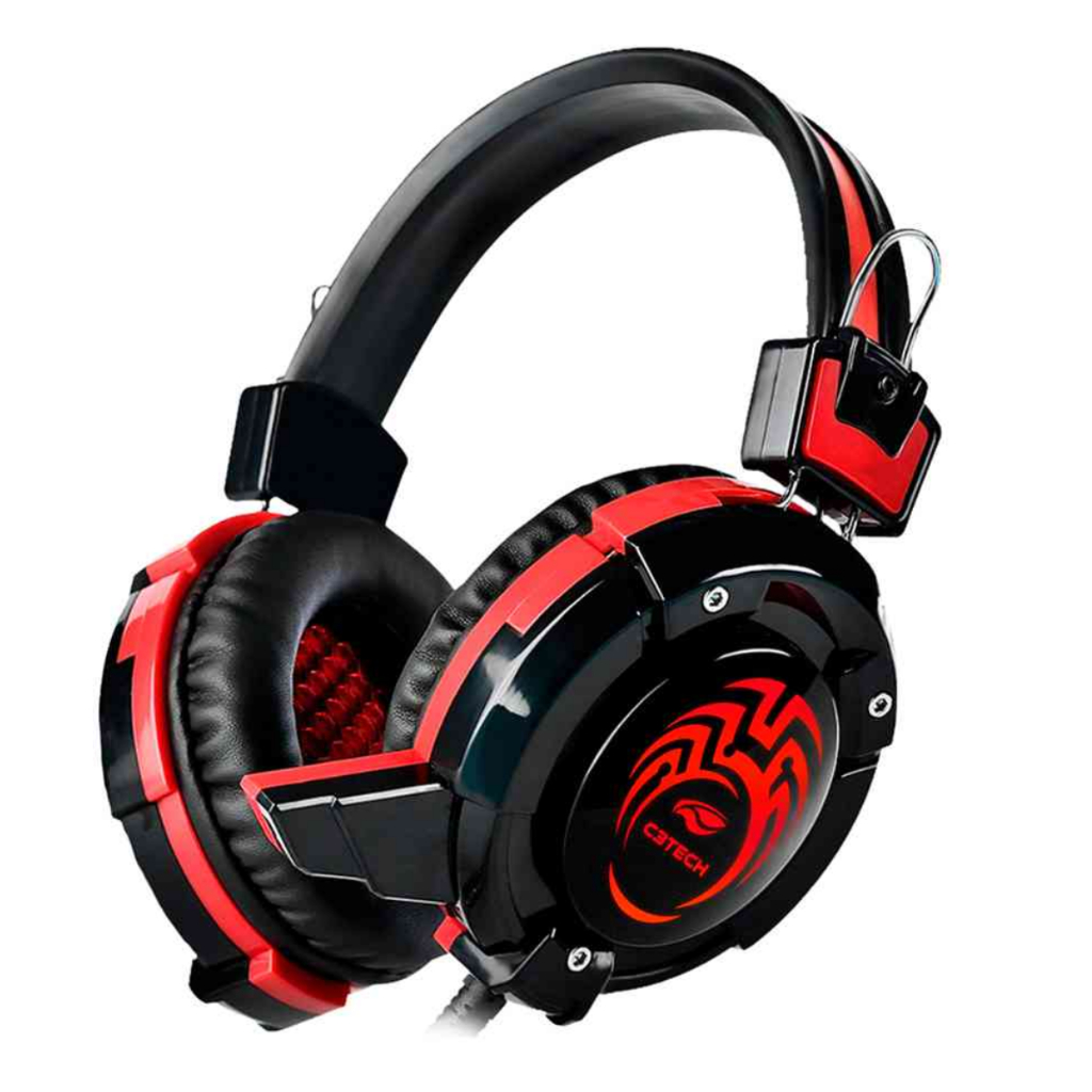 Fone Headset Gamer com fio P2 Duplo Microfone Estéreo LED Vermelho para Computador e Notebook