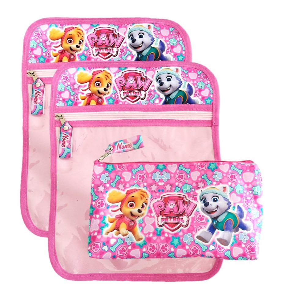 Saquinhos organizadores Tema Skye Rosa/Lilás 3 peças personalizado com NOME em Oferta na Shopee