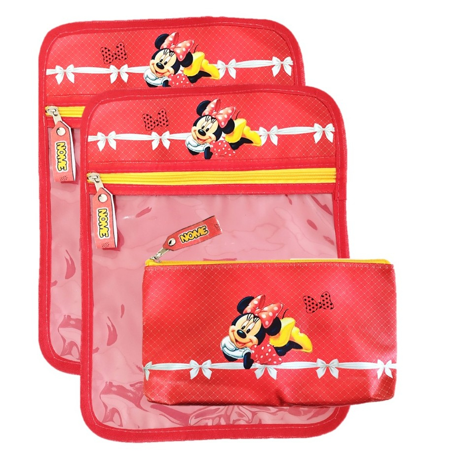 Saquinhos organizadores Tema Minnie rosa/vermelho 3 peças personalizado com NOME