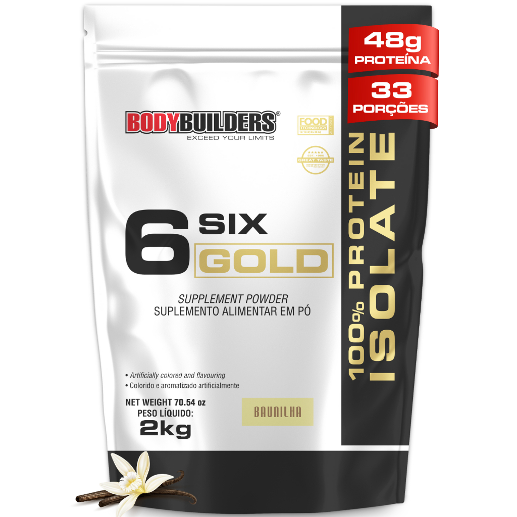 Whey Protein Isolado Six Gold 2kg 100% Protein Isolate - Bodybuilders