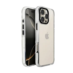 Capa Case Capinha Transparente iPhone 16 Pro Gshield Urus - Elevação lateral branca Proteção 5D