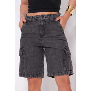 Bermuda cargo bolso lateral grafite estilo jeans feminina em Oferta na Shopee