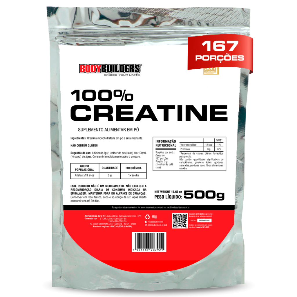 Creatina 100% Pura Monohidratada 500g - Performance Física e Cognitiva - Bodybuilders em Oferta na Shopee
