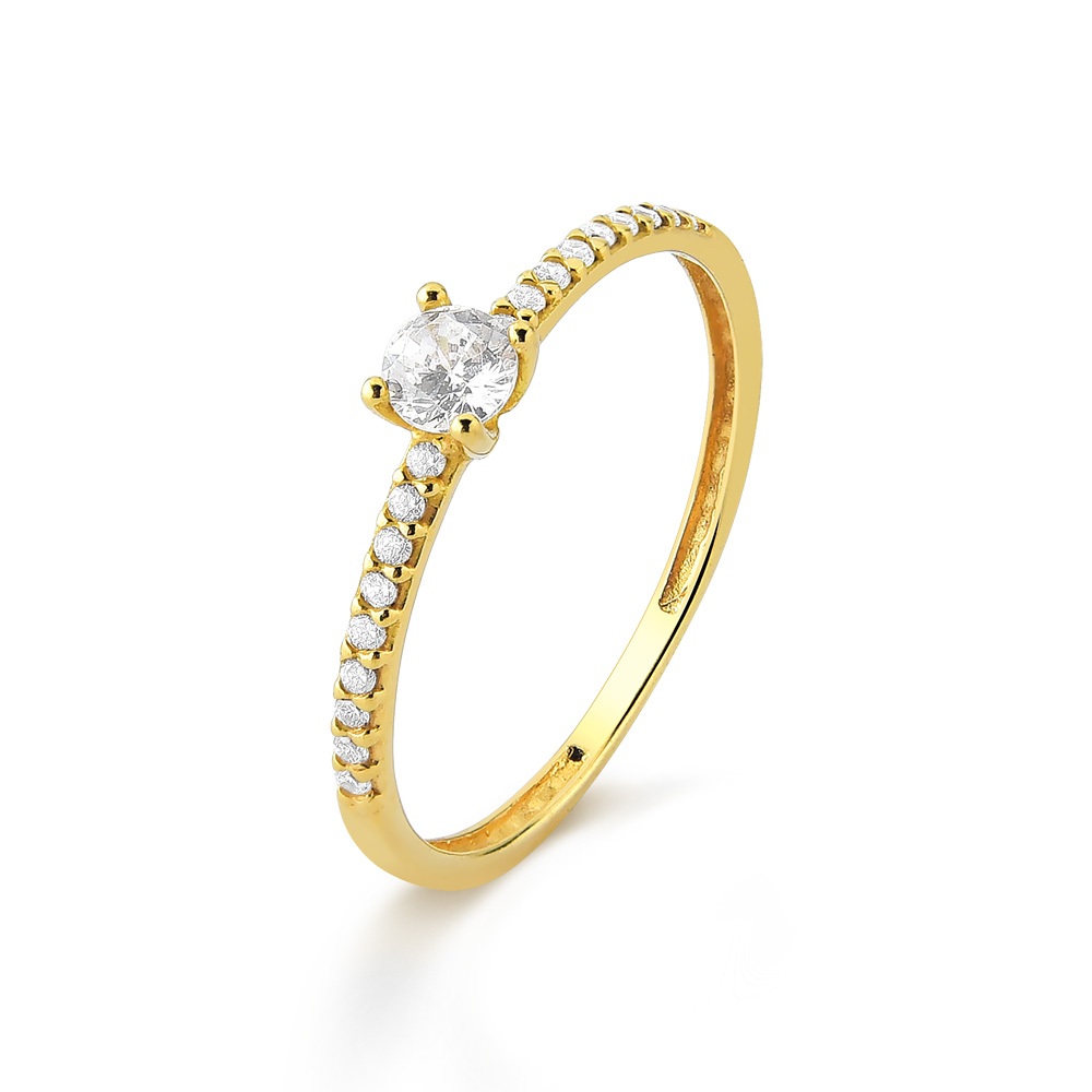 Anel Solitário com zircônias cravejadas Ouro 18k